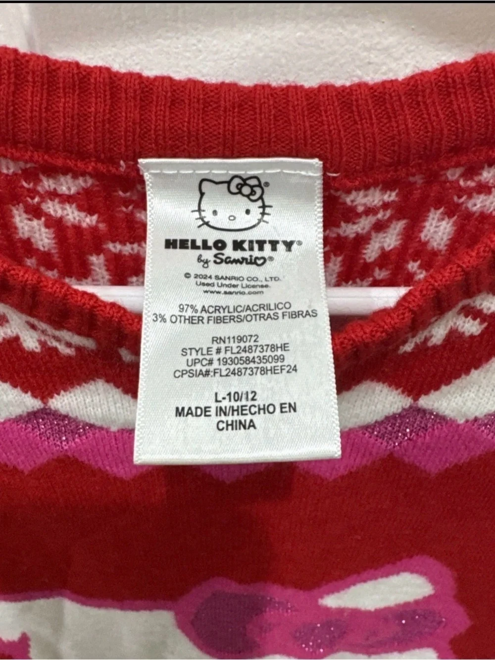 Hello Kitty Sanrio Girls Holiday Sweater Dress Red Christmas Size L 10/12